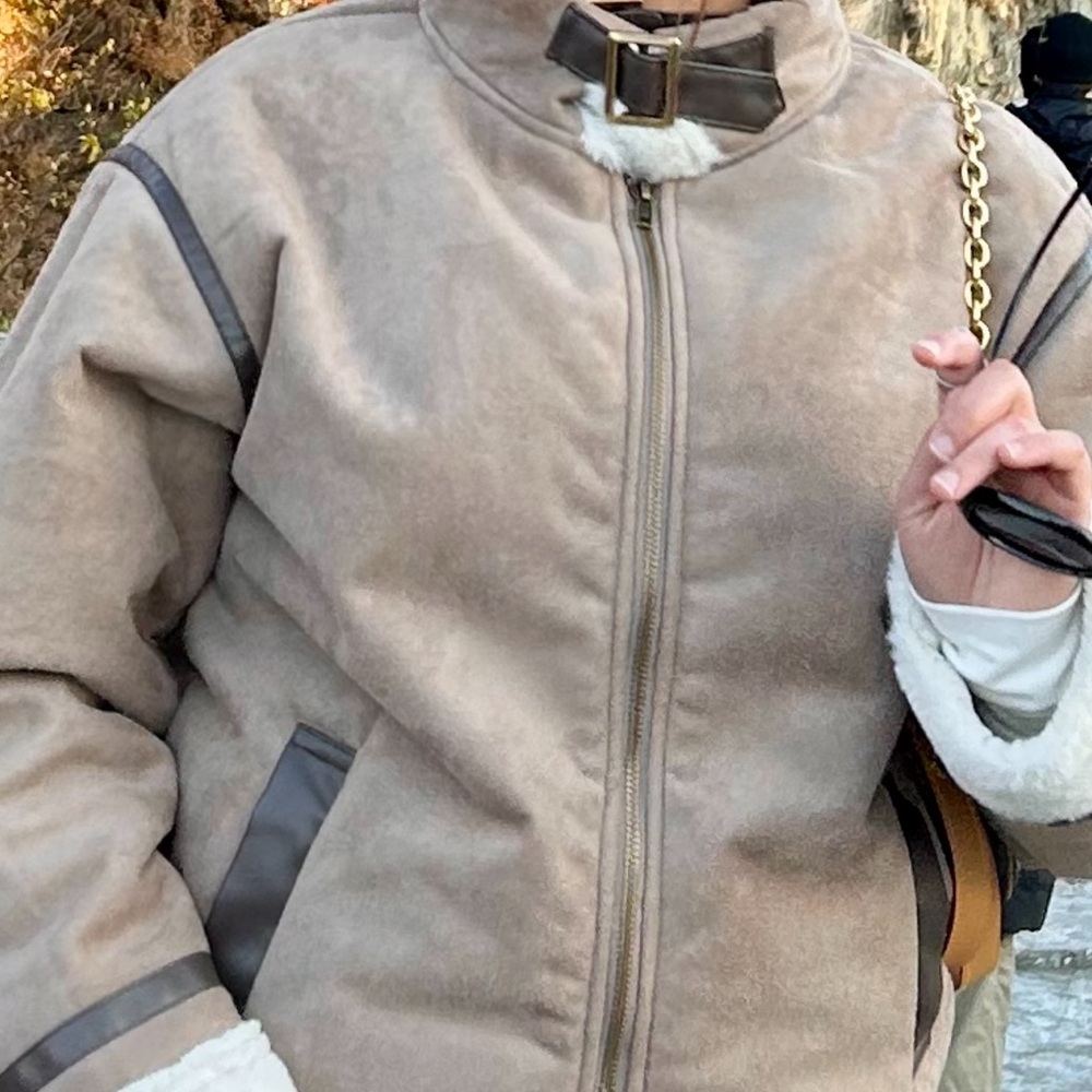 Brown and White Faux Shearling Jacket